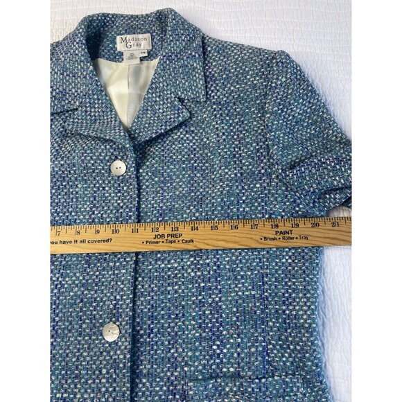 VTG Madison Gray Blue Green Textured 100% Silk Women SZ 14 Blazer Jacket USA - Picture 9 of 10